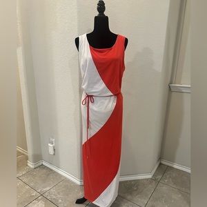 Cream and Orange Semi Formal Maxi